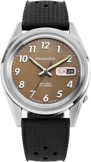 50M Water Resistant Field Watch with Leather/Rubber/Canvass Strap with Khaki Brown/OG and White Sunray/Popcorn Dial Rec Spec 38mm Men's Military Watch, NH36 Automatic Wrist fixation Watch, 