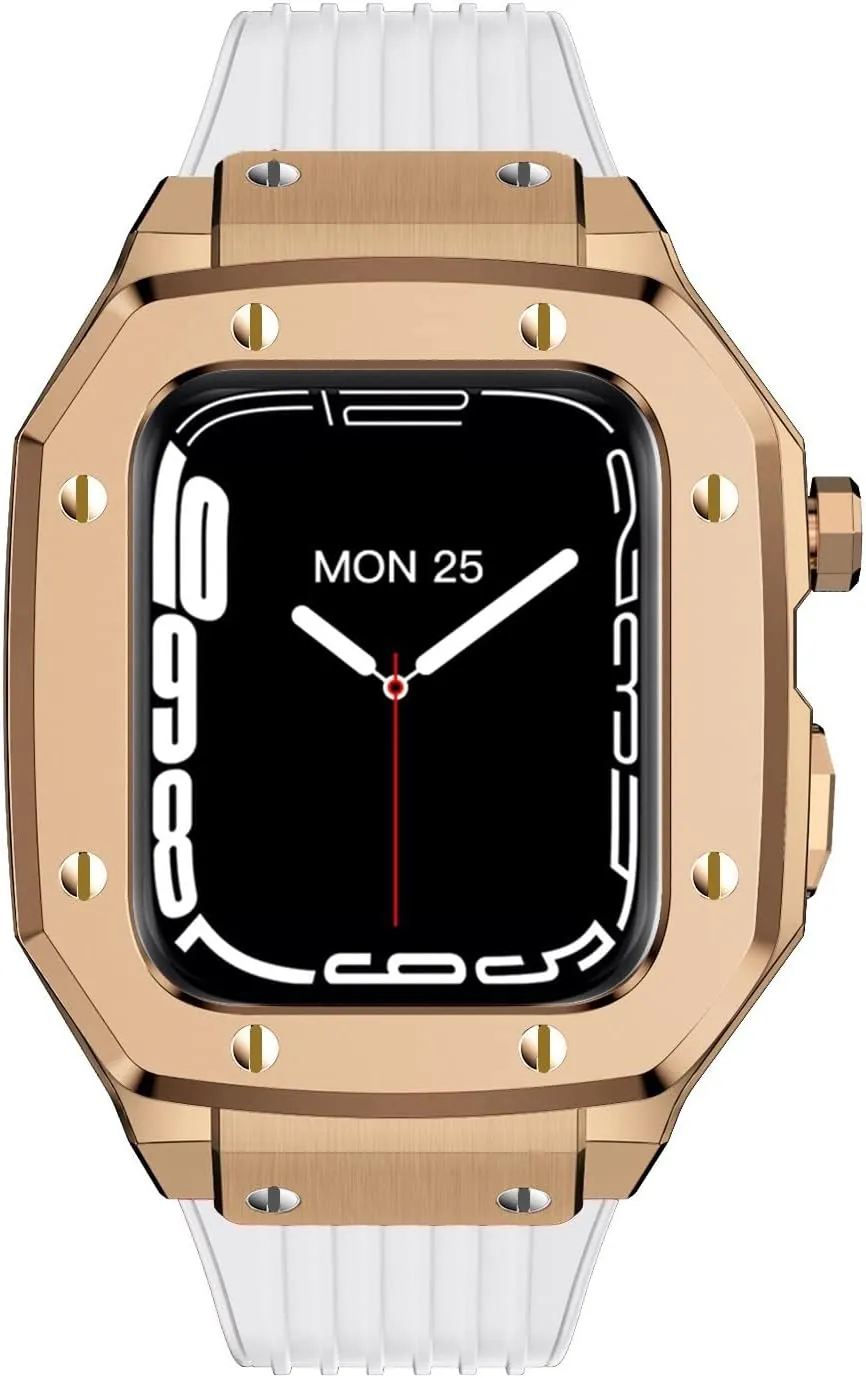 7 6 5 4 SE 44mm 45mm Series Watch Replace Watch Bezel Strap Modification Kit Accessories Metal Alloy Watch Case Rubber Strap Set,For Apple Watch 9 ride 8 
