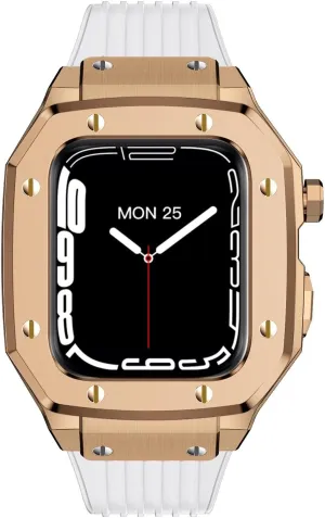 7 6 5 4 SE 44mm 45mm Series Watch Replace Watch Bezel Strap Modification Kit Accessories Metal Alloy Watch Case Rubber Strap Set,For Apple Watch 9 ride 8 