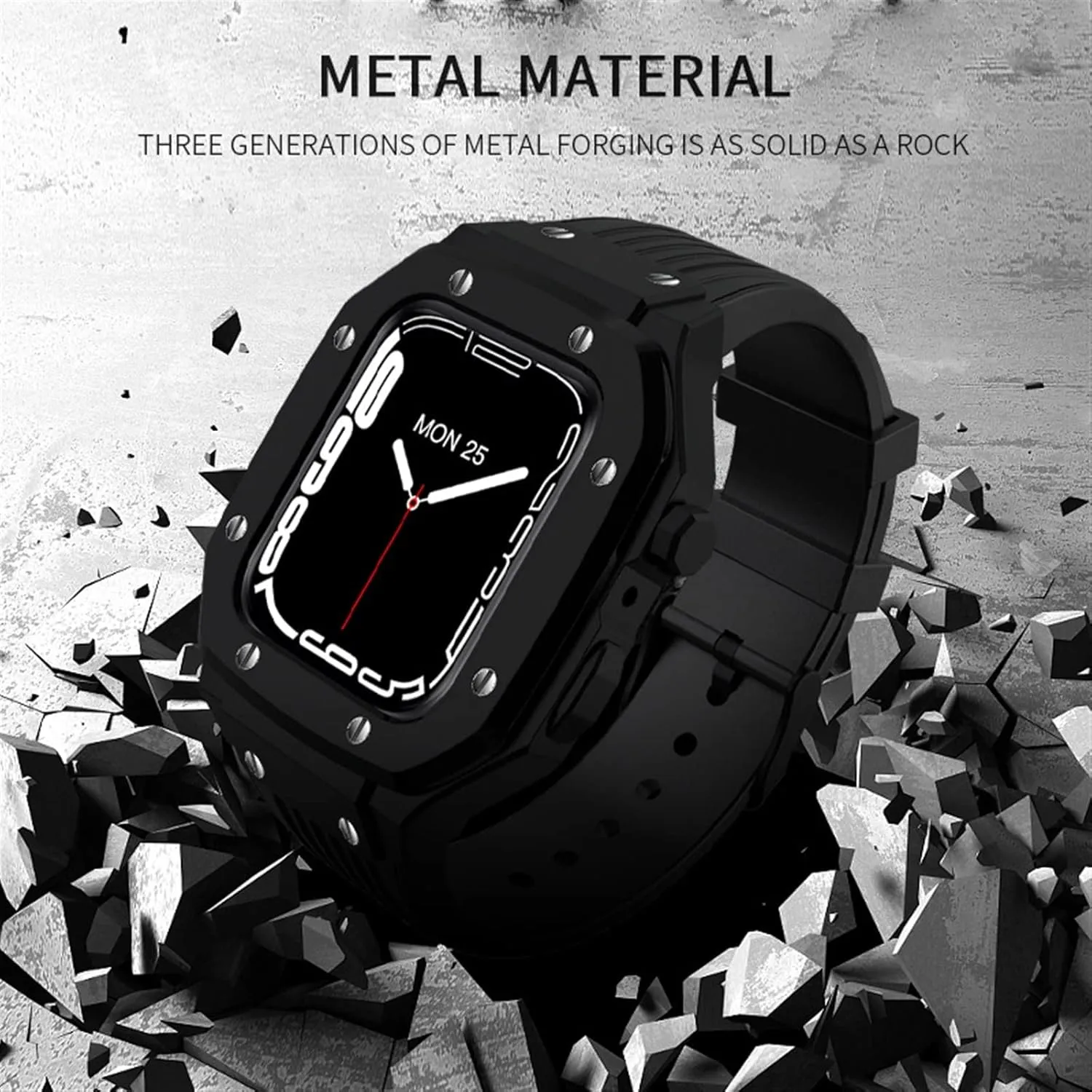 7 6 5 4 SE 44mm 45mm Series Watch Replace Watch Bezel Strap Modification Kit Accessories Metal Alloy Watch Case Rubber Strap Set,For Apple Watch 9 ride 8 