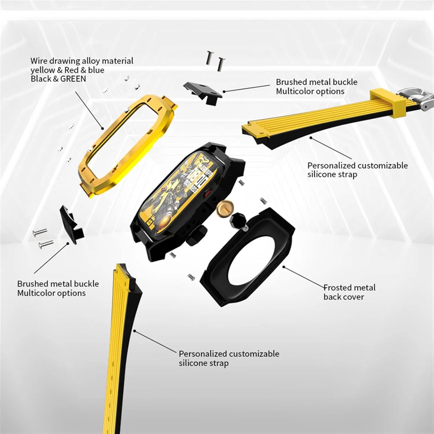 7 6 5 4 SE 44mm 45mm Series Watch Replace Watch Bezel Strap Modification Kit Accessories Metal Alloy Watch Case Rubber Strap Set,For Apple Watch 9 ride 8 