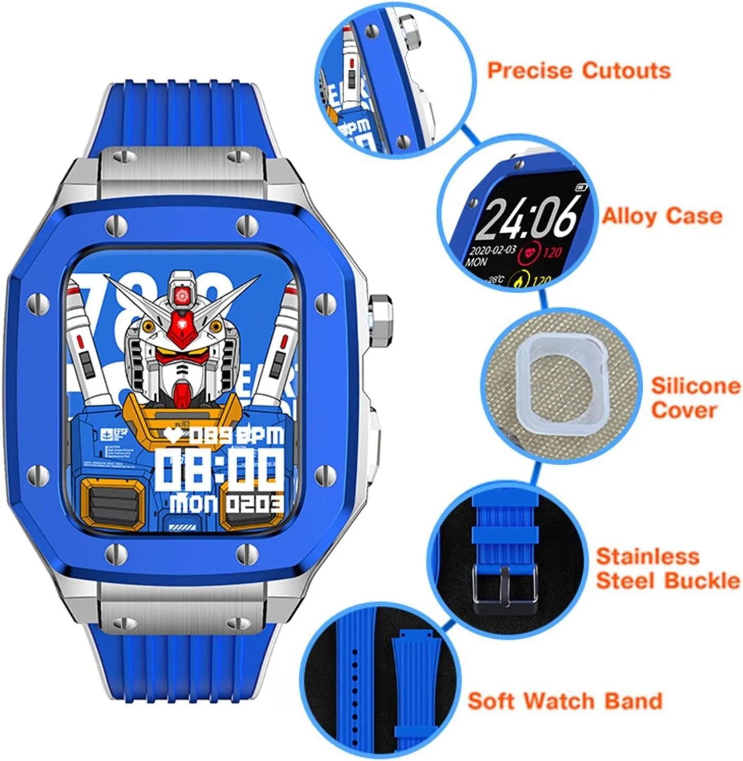 7 6 5 4 SE 44mm 45mm Series Watch Replace Watch Bezel Strap Modification Kit Accessories Metal Alloy Watch Case Rubber Strap Set,For Apple Watch 9 ride 8 