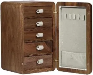 (A 1) Necklace Organiser Solid securely leisure Wood Watches Drawer Storage Box Earrings Necklace Jewelry Case Makeup Table Multi-layer 