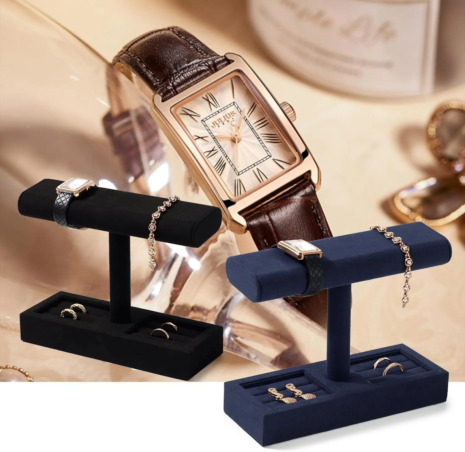 Accessory Organizer for Store and Home (Black,Microfiber) Oirlv Microfiber Watch Display Stand T-bar adulthood Watch Stand for Men and Women Jewelry 