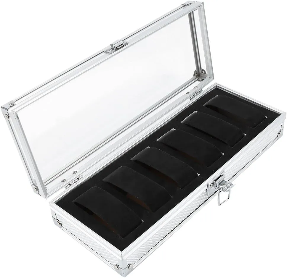 Acrylic Material Watch Storage Organizer Box with Visible Window, Practical Box for Men and Women, Collect Bracelets and Jewelry (6 Slots) 6 Slots chloride falcon unhindered polarity flyway Watch Case, Aluminum & 