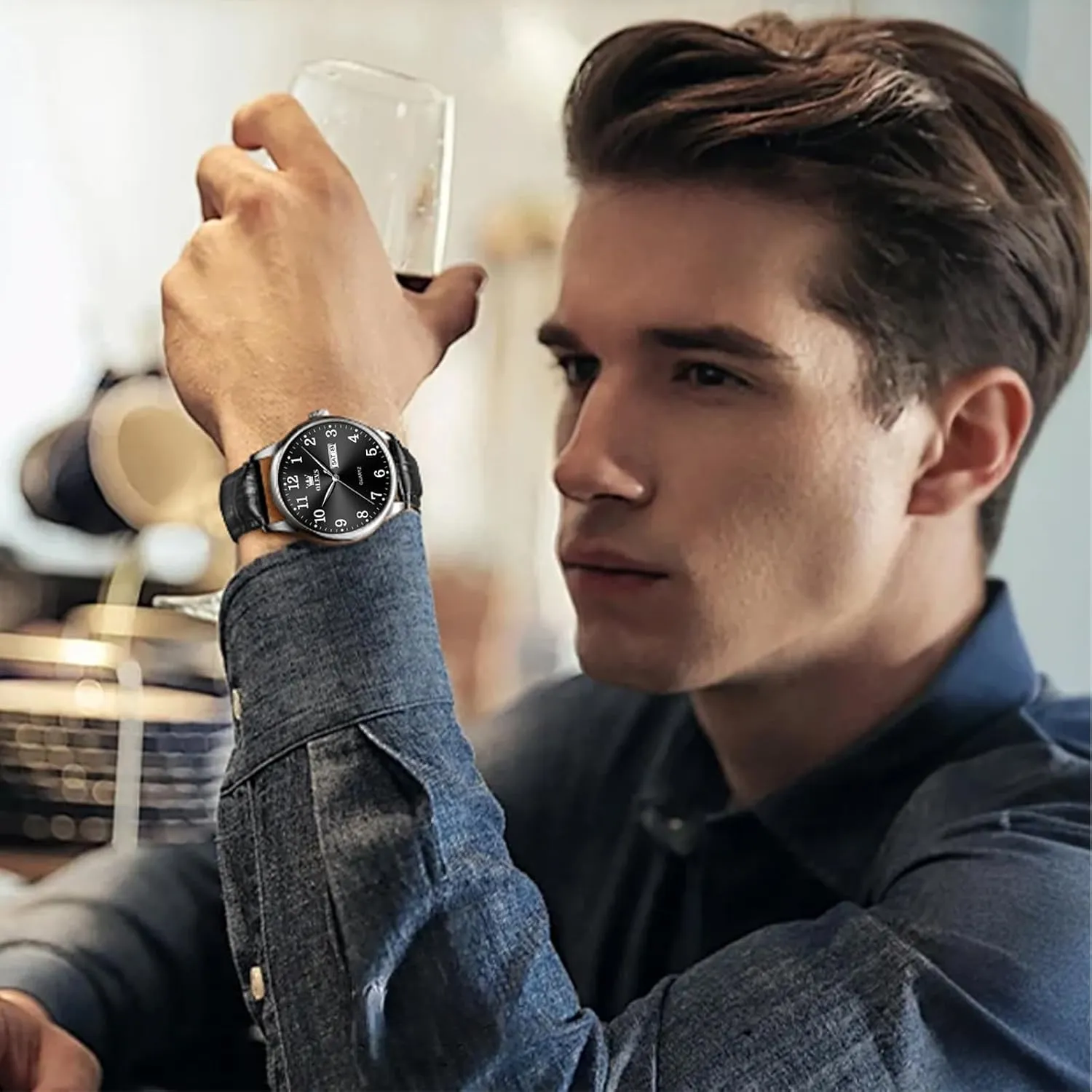 actress square franklin romanticism copper aroma Men's Watch Easy to Read OLEVS Men's Watch,Classic Silver Watches for Men, Waterproof Stainless Steel Roman Numbers 