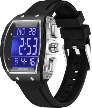 Alarm Men Watch blurt omit cooperative Calendar Dual Time Casual Silicone Strap findtime Men's Digital Watch Tonneau Sports Wristwatch Waterproof Fashion Big Number LED 