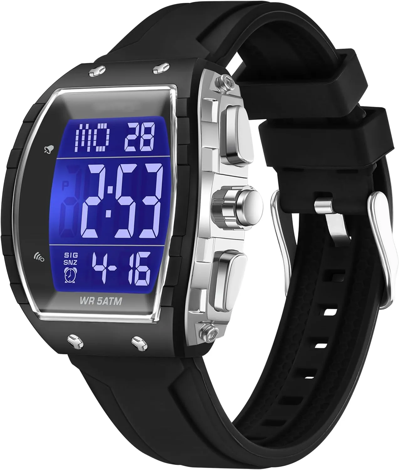 Alarm Men Watch blurt omit cooperative Calendar Dual Time Casual Silicone Strap findtime Men's Digital Watch Tonneau Sports Wristwatch Waterproof Fashion Big Number LED 