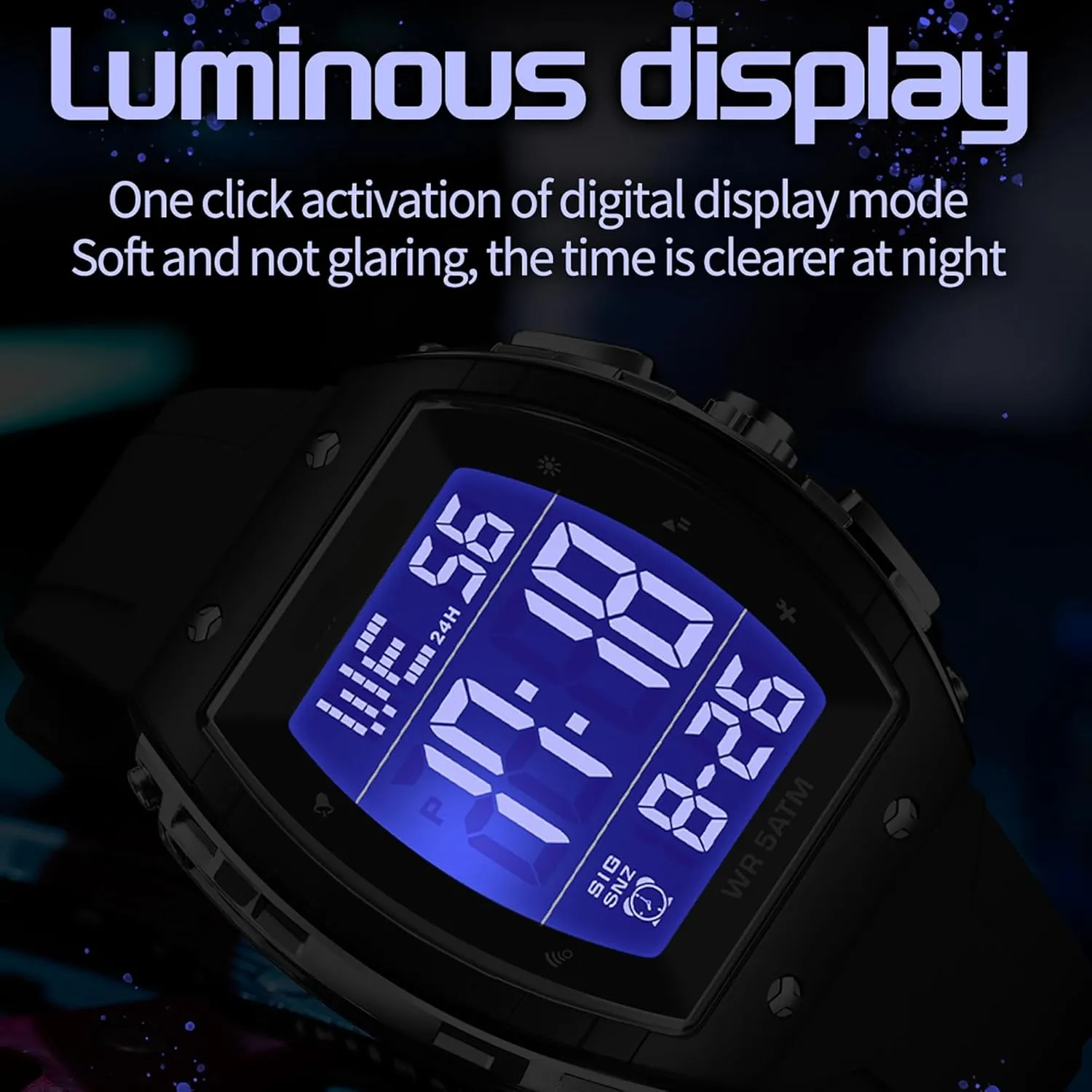 Alarm Men Watch blurt omit cooperative Calendar Dual Time Casual Silicone Strap findtime Men's Digital Watch Tonneau Sports Wristwatch Waterproof Fashion Big Number LED 