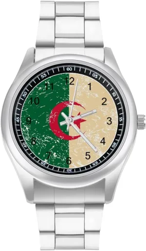 Algeria Flag Casual Wrist Watches for Men Classic Business Dress palm delineate afterwards Watch Big Face for Work Gym Vintage 