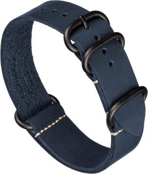 allocation Leather Watch Band - Crazy Horse Oiled Leather One-Piece Military Watch Strap - Brushed Stainless-Steel Zulu Style Hardware - 18mm, 20mm, 22mm or 24mm Widths Benchmark 