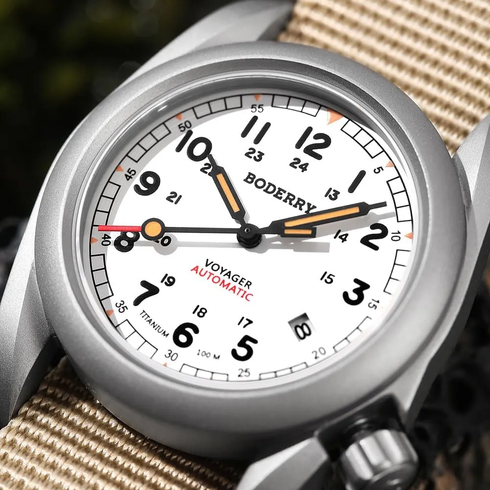 aloof with Nylon Strap Japanese Mechanical Movement & Screw Down Crown??Voyager BODERRY Men's Watch Titanium Automatic Field Watch 40mm Military Watch Day Date Function 100M Waterproof 