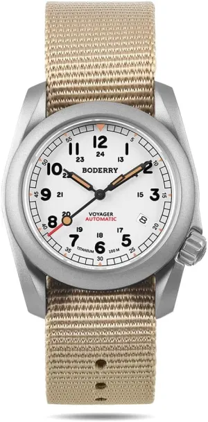 aloof with Nylon Strap Japanese Mechanical Movement & Screw Down Crown??Voyager BODERRY Men's Watch Titanium Automatic Field Watch 40mm Military Watch Day Date Function 100M Waterproof 