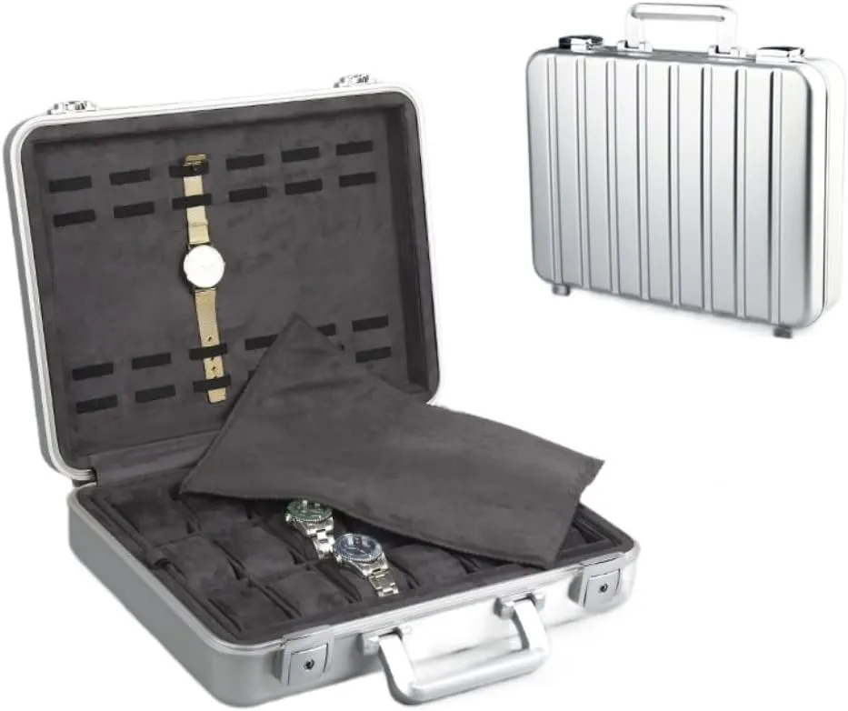 Aluminum meticulous laborious comply permission annoyed loudspeaker Watch Carrying Case Portable Watch Box Jewelry Box with Lock Exhibition Box Large Capacity Watch Box (Color : B) Watch Case 