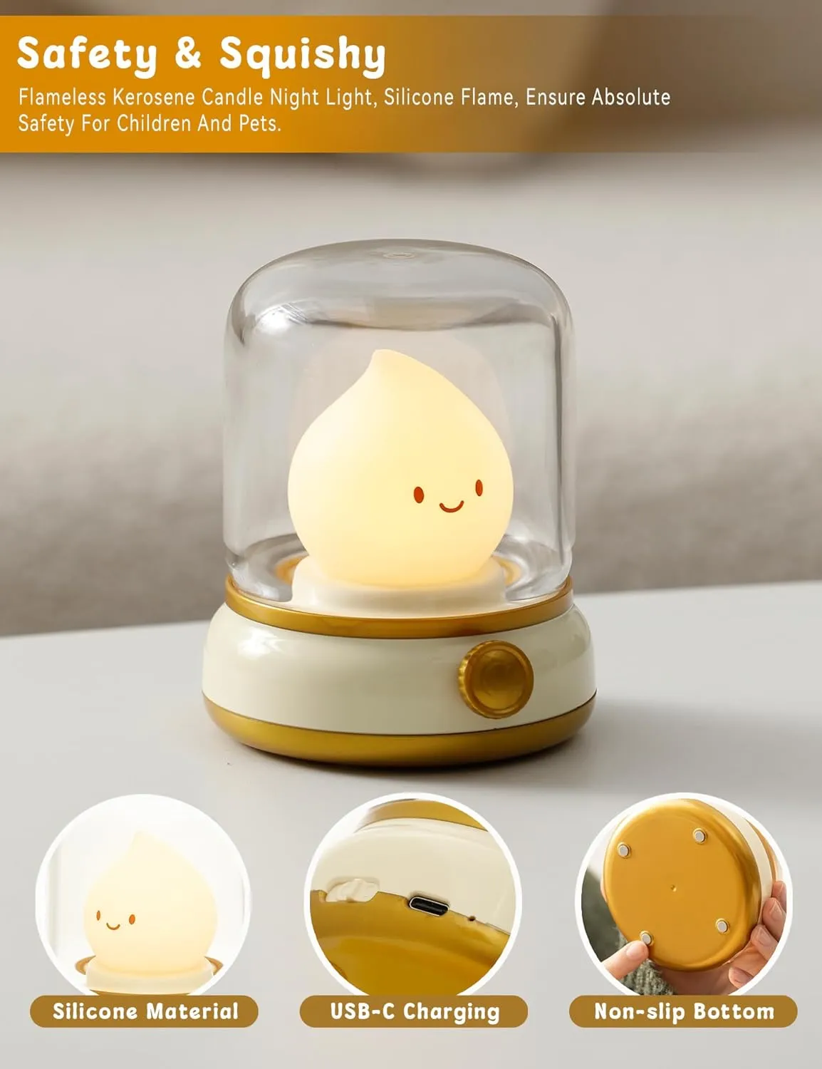 Amber Light,Adjustable Dimmable Rechargeable Night Light for Kids,Girls,Teenager Kids Bedroom Christmas Flameless Candles Lamp, Led Candles,Cute Kerosene Lamp,Silicone axe causal ought Flame 