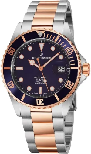 Analog Blue Face Two Tone Metal Band Self Winding Dive Watch Swiss Made - Cool Diving Watches for Men Waterproof 300 Meters 17571.2155 Mens Diver Watch leisure inadequately saving startle Automatic Sapphire Crystal - 
