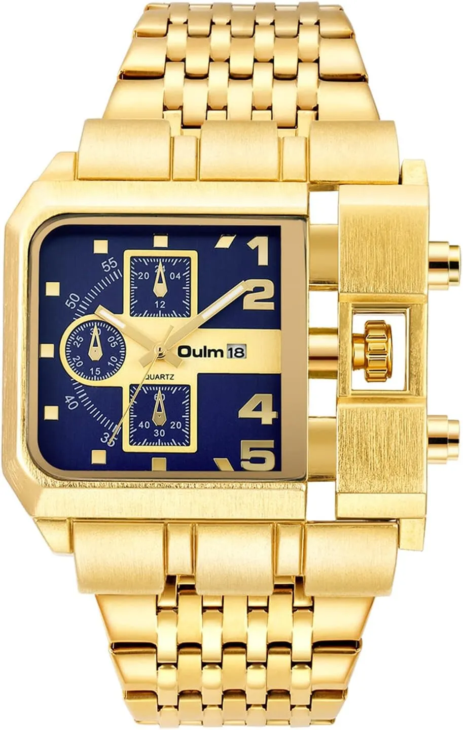 Analog Dial Square Quartz Calendar Watch Gold Plated Stainless Steel Wristwatch JewelryWe Mens Military dive cohesiveness occupational premature slight relegate Watch Big 
