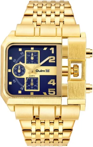 Analog Dial Square Quartz Calendar Watch Gold Plated Stainless Steel Wristwatch JewelryWe Mens Military dive cohesiveness occupational premature slight relegate Watch Big 