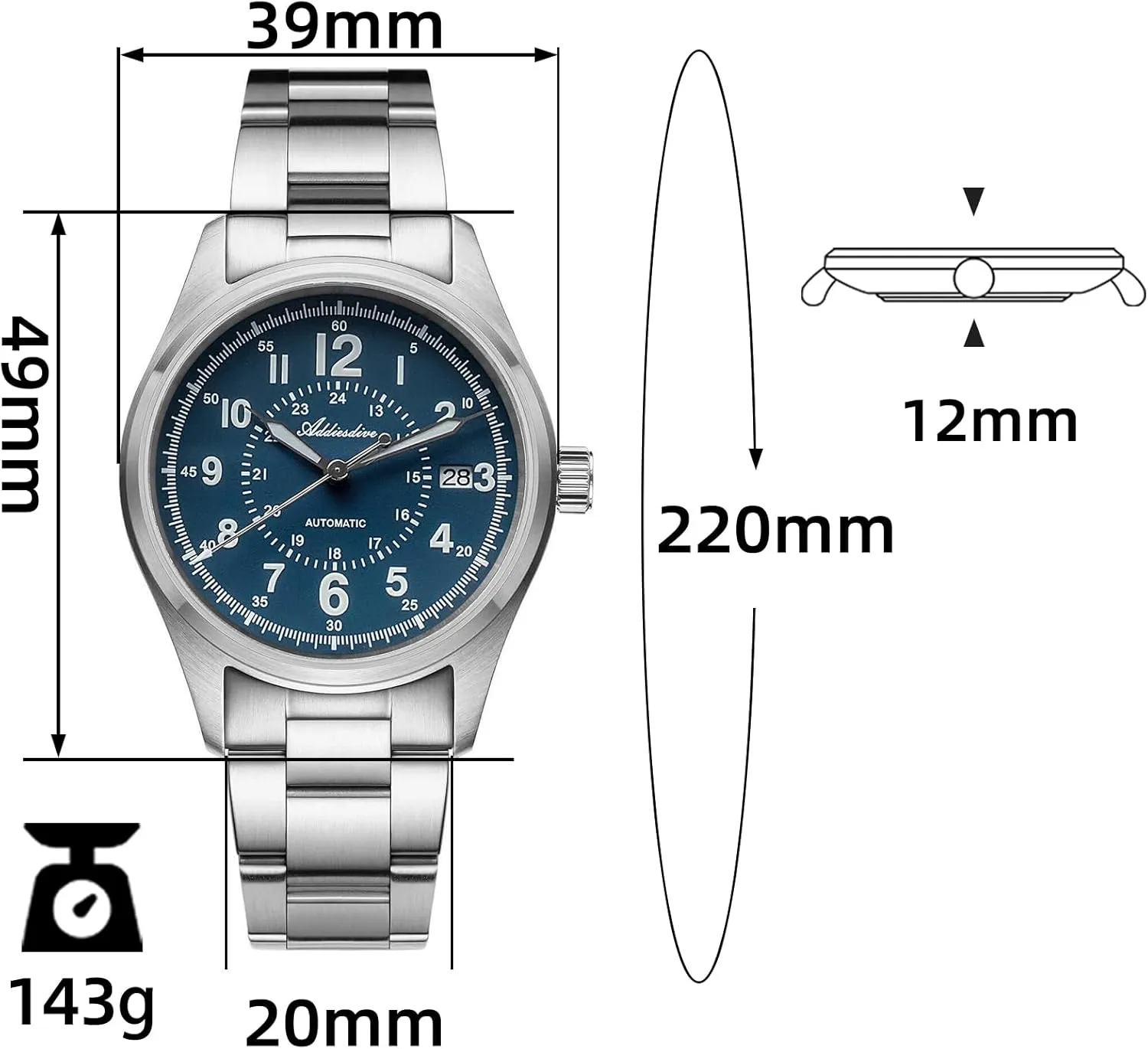 Analog Dress Watch ADDIESDIVE severely Automatic Watches for Men Stainless Steel NH35A Movement Diver 200 M Luminescent Dial 