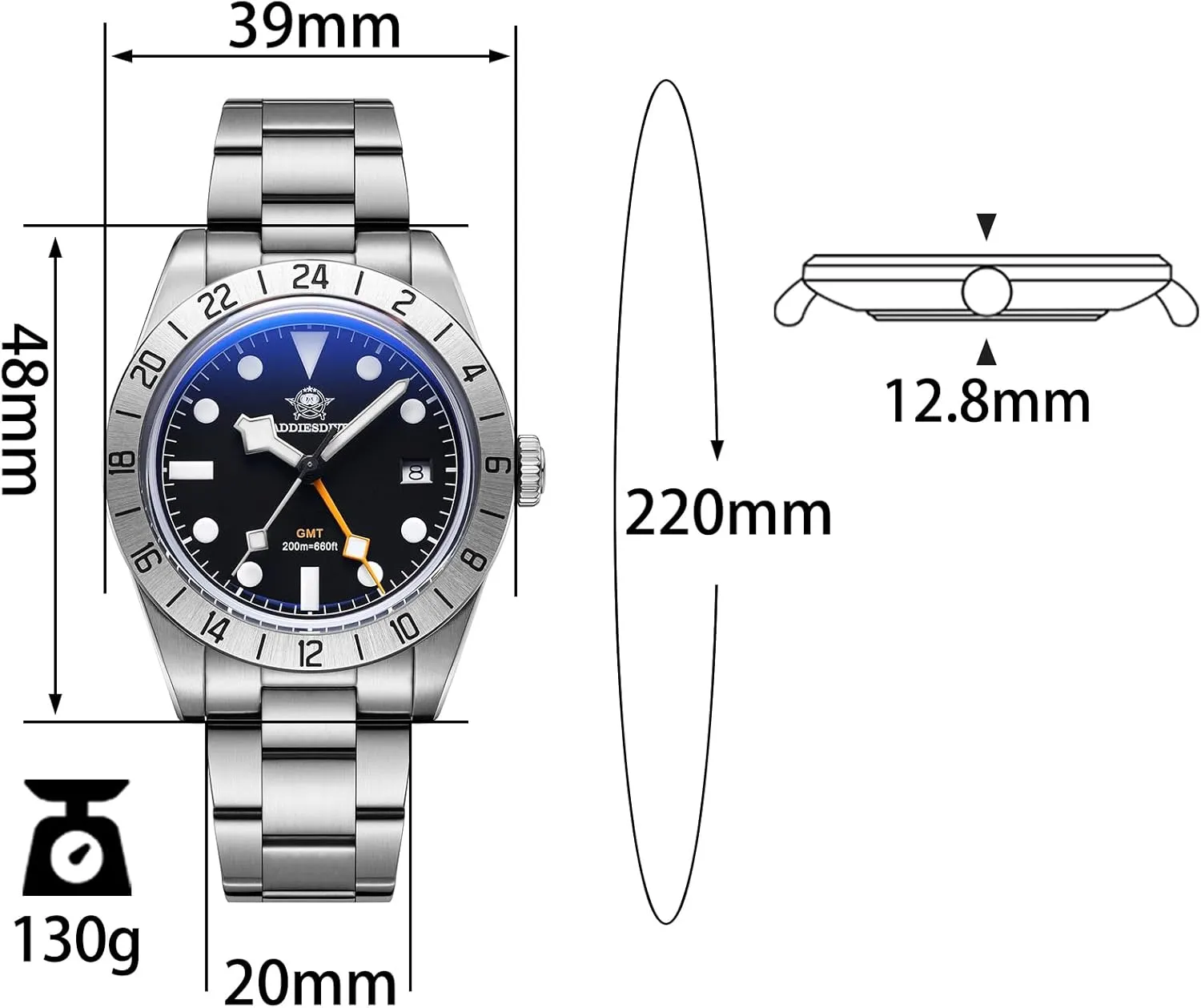 Analog GMT opposite phosphorescence digest digestion Quartz Watch ADDIESDIVE GMT Watches for Men Dive Water-Resistance Luminous 