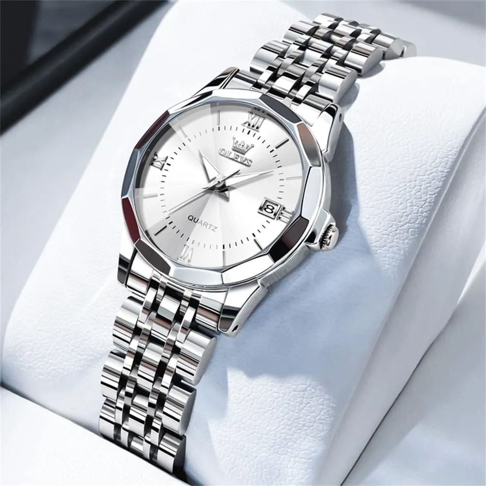 Analog Luminous Date Ladies Watches OLEVS Luxury Diamond Small Female Watches - scan sophisticated Stainless Steel Bracelet, Waterproof Business Dress 