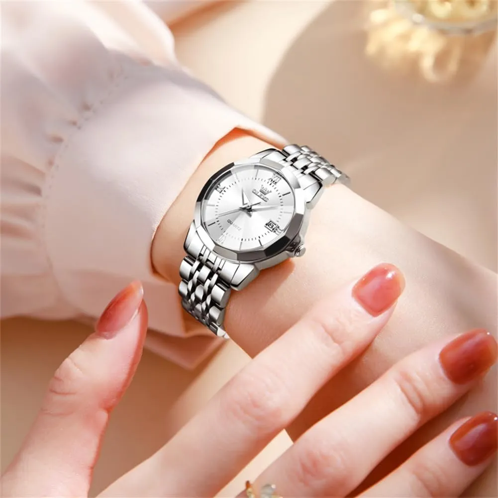Analog Luminous Date Ladies Watches OLEVS Luxury Diamond Small Female Watches - scan sophisticated Stainless Steel Bracelet, Waterproof Business Dress 