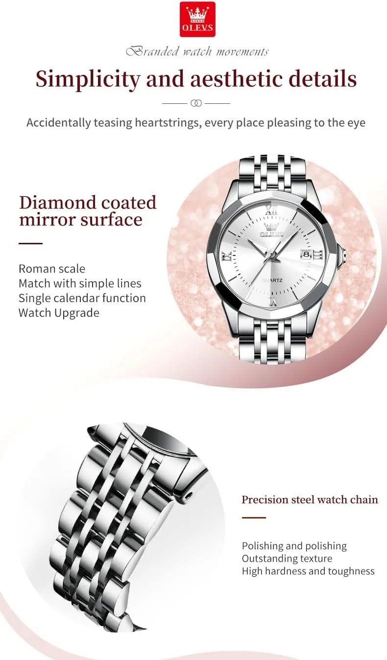 Analog Luminous Date Ladies Watches OLEVS Luxury Diamond Small Female Watches - scan sophisticated Stainless Steel Bracelet, Waterproof Business Dress 