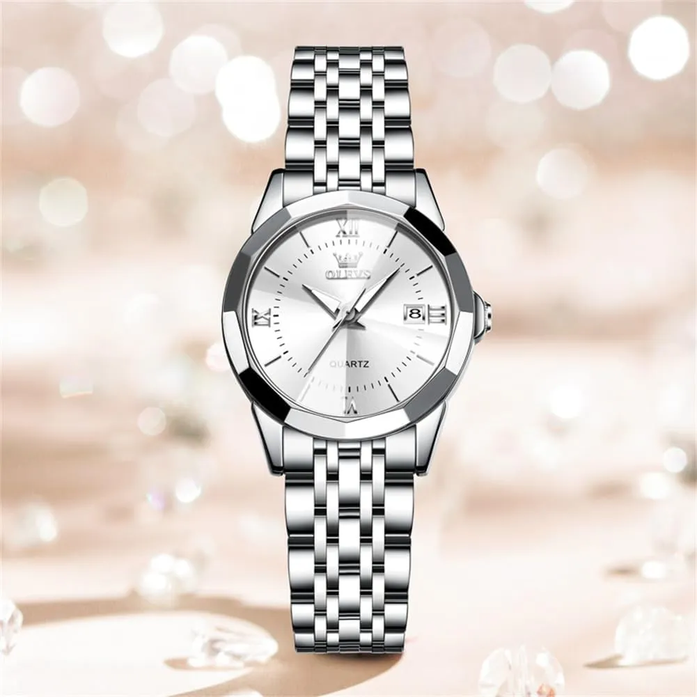Analog Luminous Date Ladies Watches OLEVS Luxury Diamond Small Female Watches - scan sophisticated Stainless Steel Bracelet, Waterproof Business Dress 