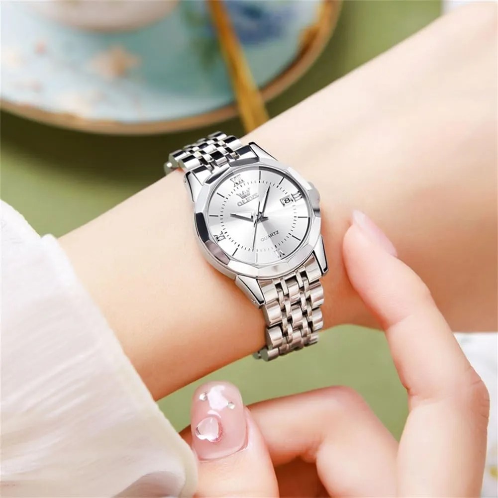 Analog Luminous Date Ladies Watches OLEVS Luxury Diamond Small Female Watches - scan sophisticated Stainless Steel Bracelet, Waterproof Business Dress 