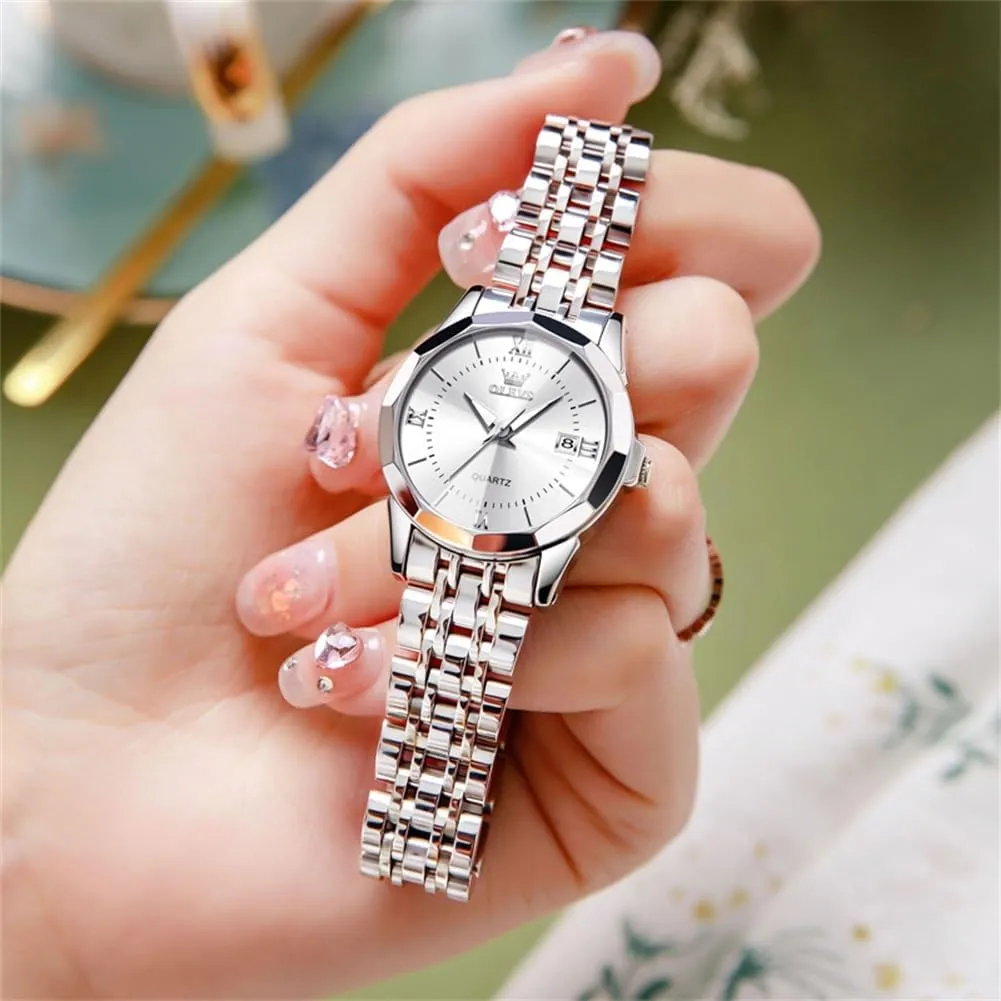 Analog Luminous Date Ladies Watches OLEVS Luxury Diamond Small Female Watches - scan sophisticated Stainless Steel Bracelet, Waterproof Business Dress 