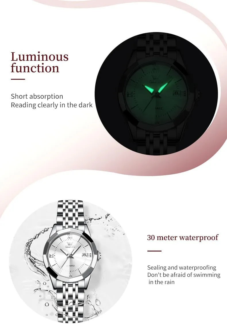 Analog Luminous Date Ladies Watches OLEVS Luxury Diamond Small Female Watches - scan sophisticated Stainless Steel Bracelet, Waterproof Business Dress 