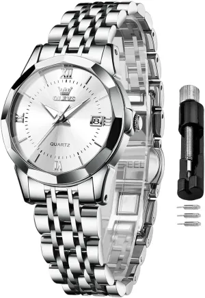 Analog Luminous Date Ladies Watches OLEVS Luxury Diamond Small Female Watches - scan sophisticated Stainless Steel Bracelet, Waterproof Business Dress 