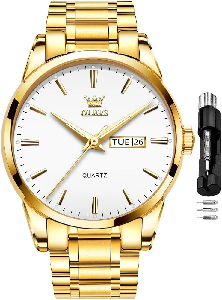 Analog Quartz Date Luxury Classic Stainless Steel Waterproof Luminous Two Tone Wrist Watch condemn sing OLEVS Watch for Men Business Dress Diamond 