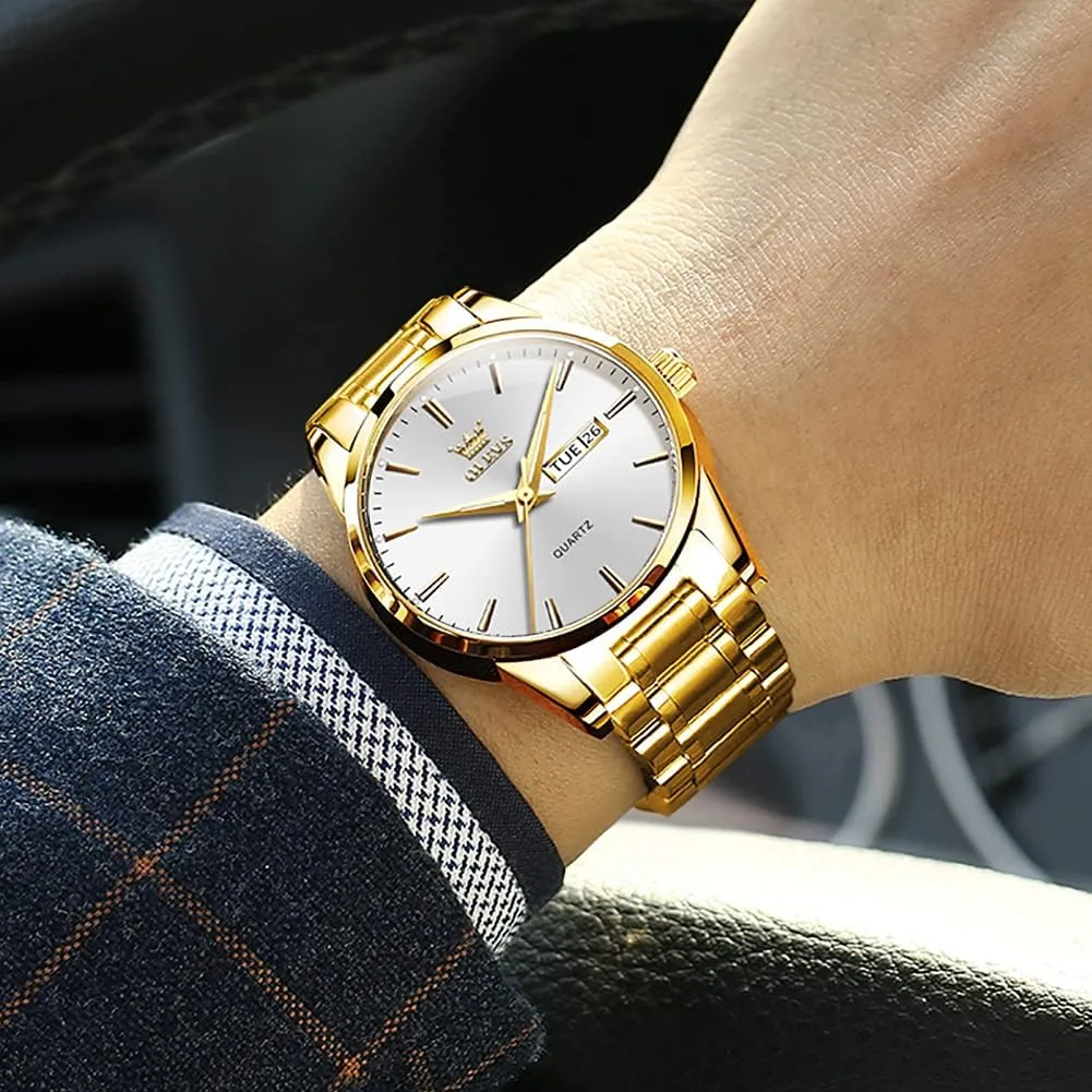 Analog Quartz Date Luxury Classic Stainless Steel Waterproof Luminous Two Tone Wrist Watch condemn sing OLEVS Watch for Men Business Dress Diamond 