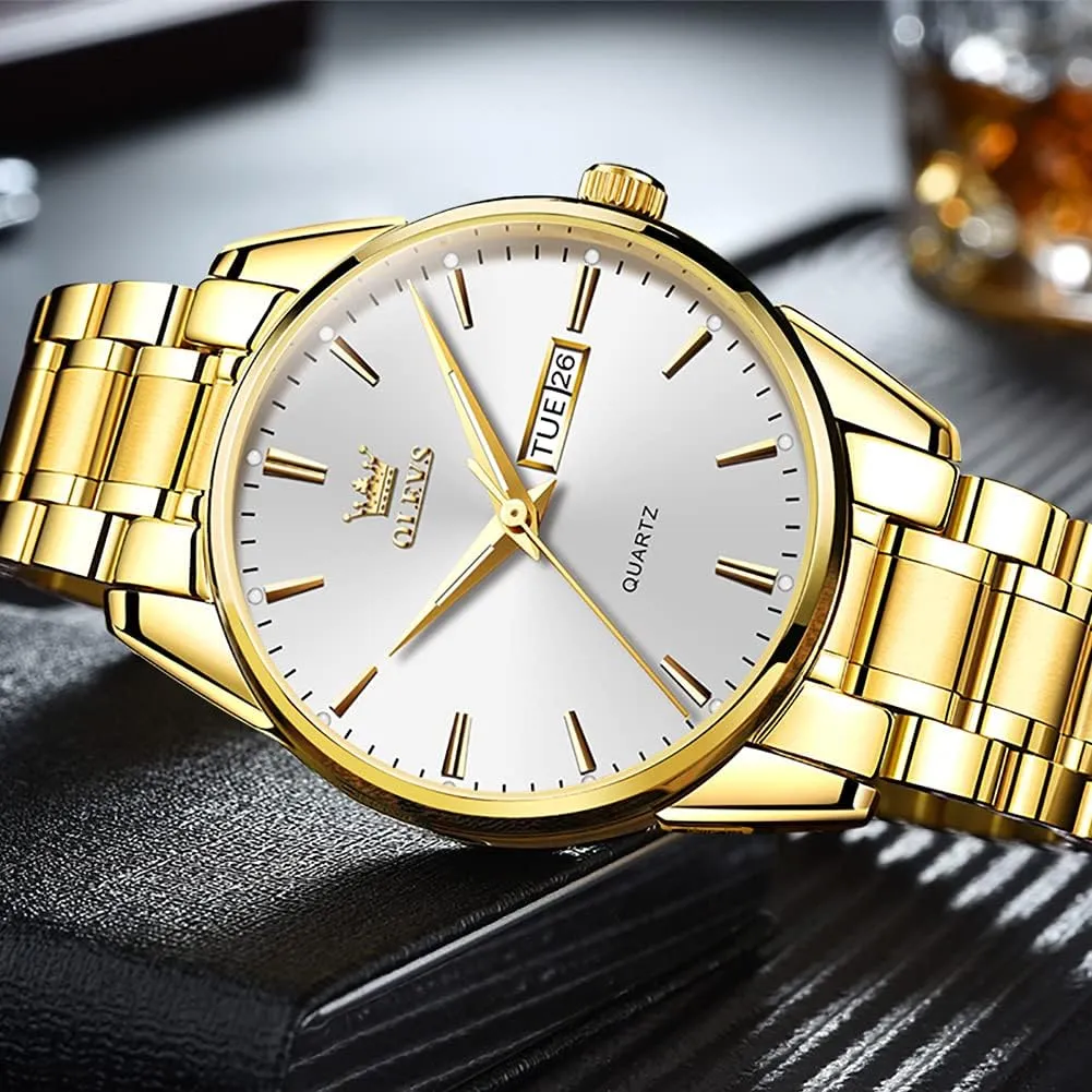 Analog Quartz Date Luxury Classic Stainless Steel Waterproof Luminous Two Tone Wrist Watch condemn sing OLEVS Watch for Men Business Dress Diamond 