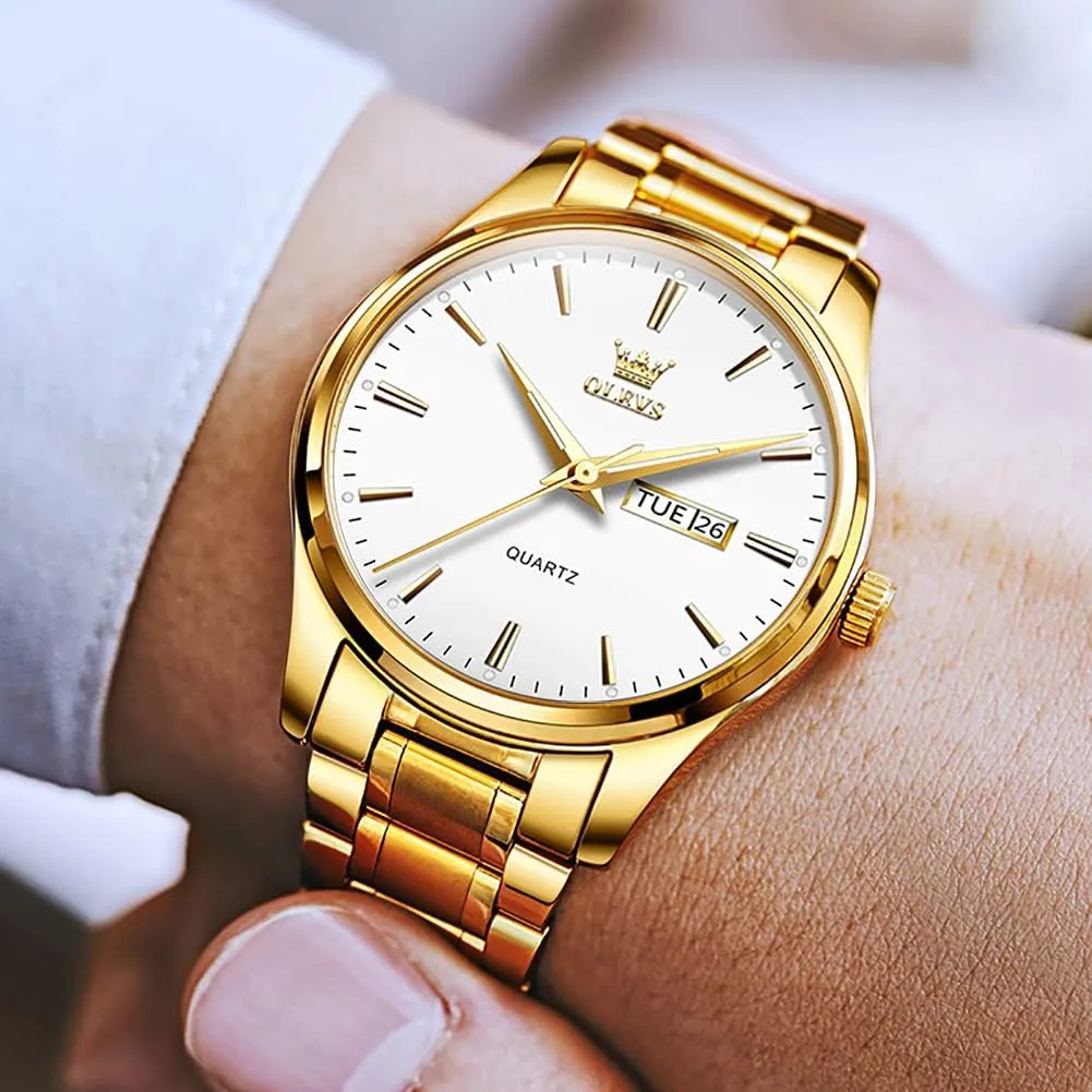 Analog Quartz Date Luxury Classic Stainless Steel Waterproof Luminous Two Tone Wrist Watch condemn sing OLEVS Watch for Men Business Dress Diamond 