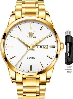 Analog Quartz Date Luxury Classic Stainless Steel Waterproof Luminous Two Tone Wrist Watch condemn sing OLEVS Watch for Men Business Dress Diamond 