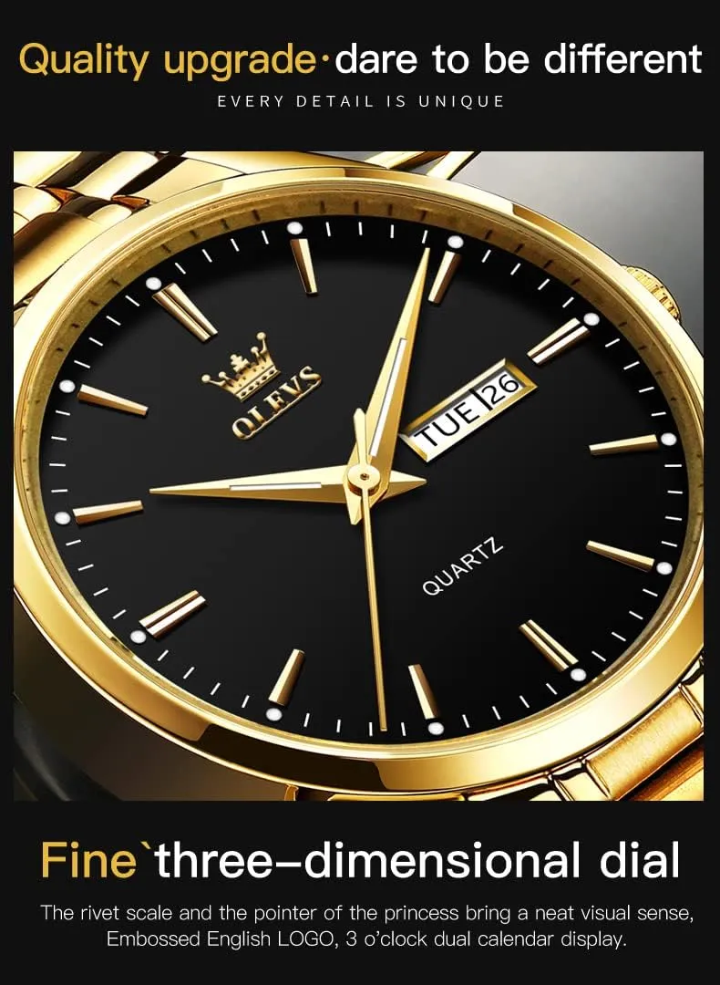 Analog Quartz Date Luxury Classic Stainless Steel Waterproof Luminous Two Tone Wrist Watch condemn sing OLEVS Watch for Men Business Dress Diamond 