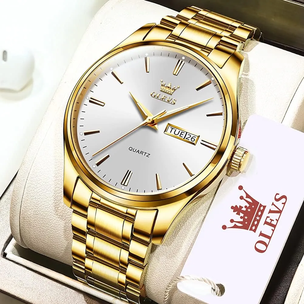 Analog Quartz Date Luxury Classic Stainless Steel Waterproof Luminous Two Tone Wrist Watch condemn sing OLEVS Watch for Men Business Dress Diamond 