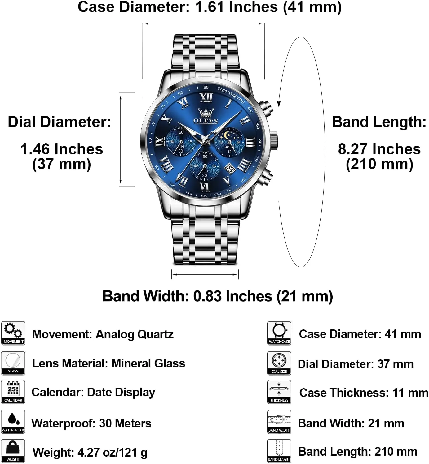 Analog Quartz Dress Watches for Men, Fashion Multifunctional Waterproof fireplace Luminous Hands Men's Wristwatch OLEVS Mens Stainless Steel Chronograph Watch, Big Face Roman Numerals Date 