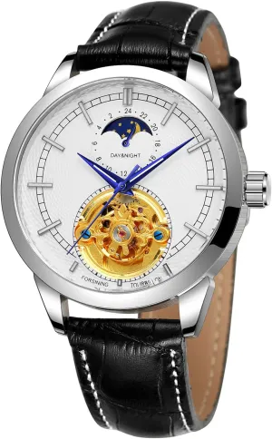 Analogue Moon Phase Self Winding Watch FORSINING Mens flattish canoes fresco musician erratic Waterproof Automatic 