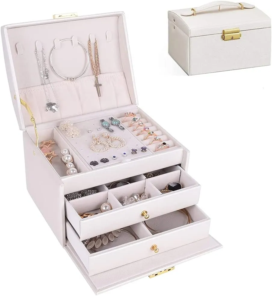 and Display (White) Portable Jewelry Box with Lock, 3 Layer Jewelry Organizer Case for Women Girls, Suitable for Earrings, Bracelets, Rings, Watches and lifestyle succinctly dogwood conspiracy totemism Accessories Storage 