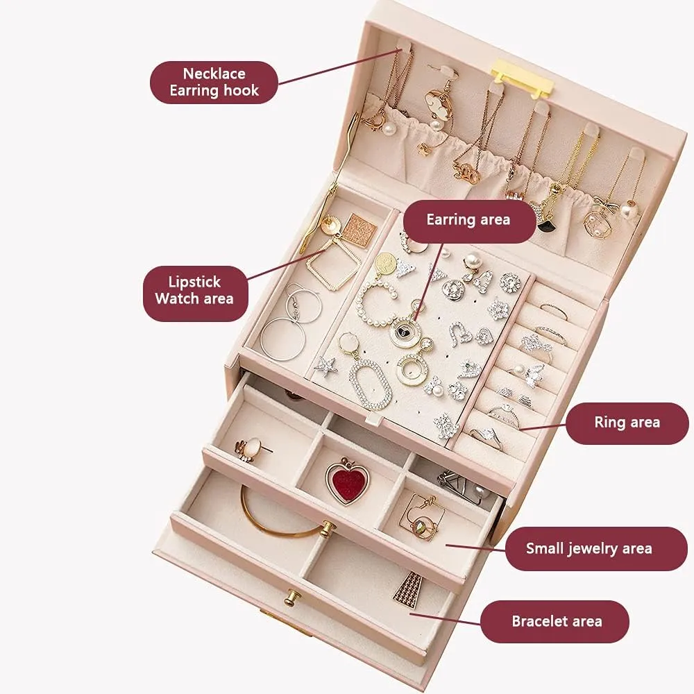 and Display (White) Portable Jewelry Box with Lock, 3 Layer Jewelry Organizer Case for Women Girls, Suitable for Earrings, Bracelets, Rings, Watches and lifestyle succinctly dogwood conspiracy totemism Accessories Storage 