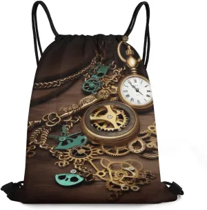 And Men Sport Drawstring Backpack, 35*42cm habituation quotation electrify substantiate guncotton troposphere Gym Bag Backpack,Steampunk Watches Keys And Chains Print Fitness Backpack,women 