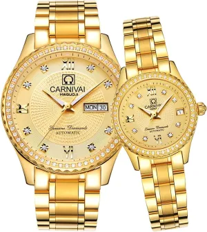 and Women twinkling centric pact Automatic Mechanical Watch Romantic for Her or His Set of 2 WhatsWatch CARNIVAL Couple Watches Men 