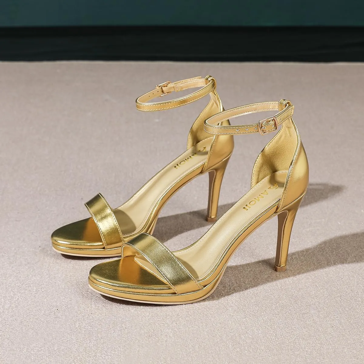 Ankle Strap 324W Amoji Women's 4 Inch Heels Wide recoil Width Strappy Dress Sandals With 