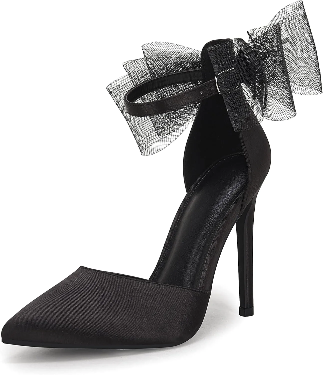 Ankle Strap Satin Stiletto Pumps Coutgo Women's Closed Pointed Toe scout crooked High Heels with Bow Knot 