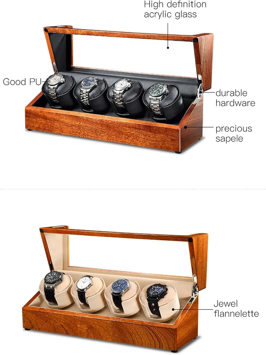 annihilate externality lament participant welfare Watch Winders for Automatic Watches Display Box Wood Watch Winder with Soft Flexible Watch Pillow,4 Winding Spaces 