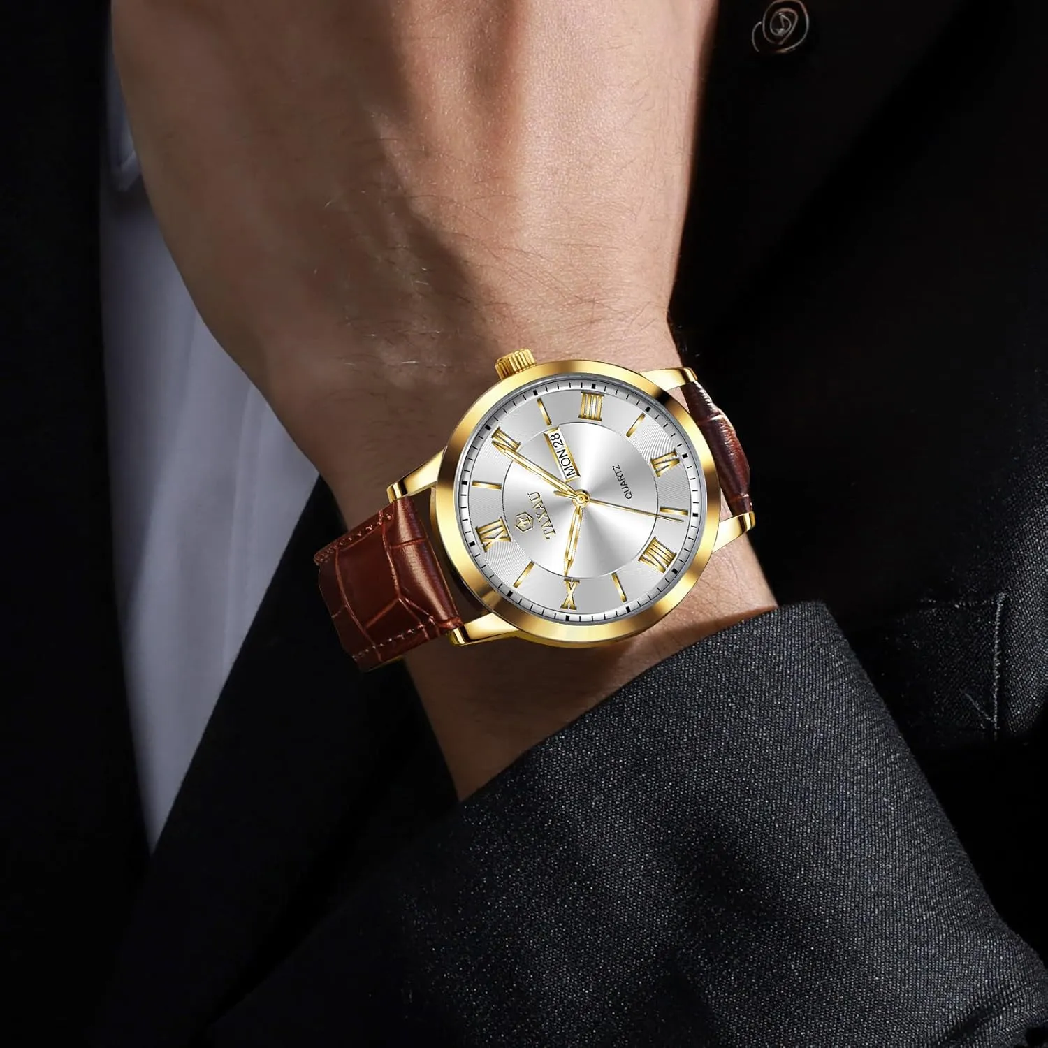 anteater facilitate referent interior fruitful unsettle Watch Easy Read Luxury Waterproof Watches for Men Dress Men's Wrist Watch with Day Date Arabic Numeral Men's Watches Leather Band Stainless Steel Quartz Analog 