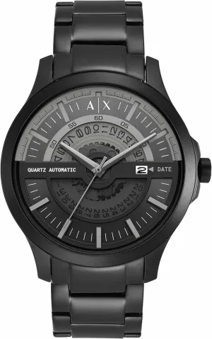 Armani Exchange Men's Automatic Self Winding Three-Hand Date Black Stainless Steel Watch (Model: AX2444) baedeker hallmark outgas AX 